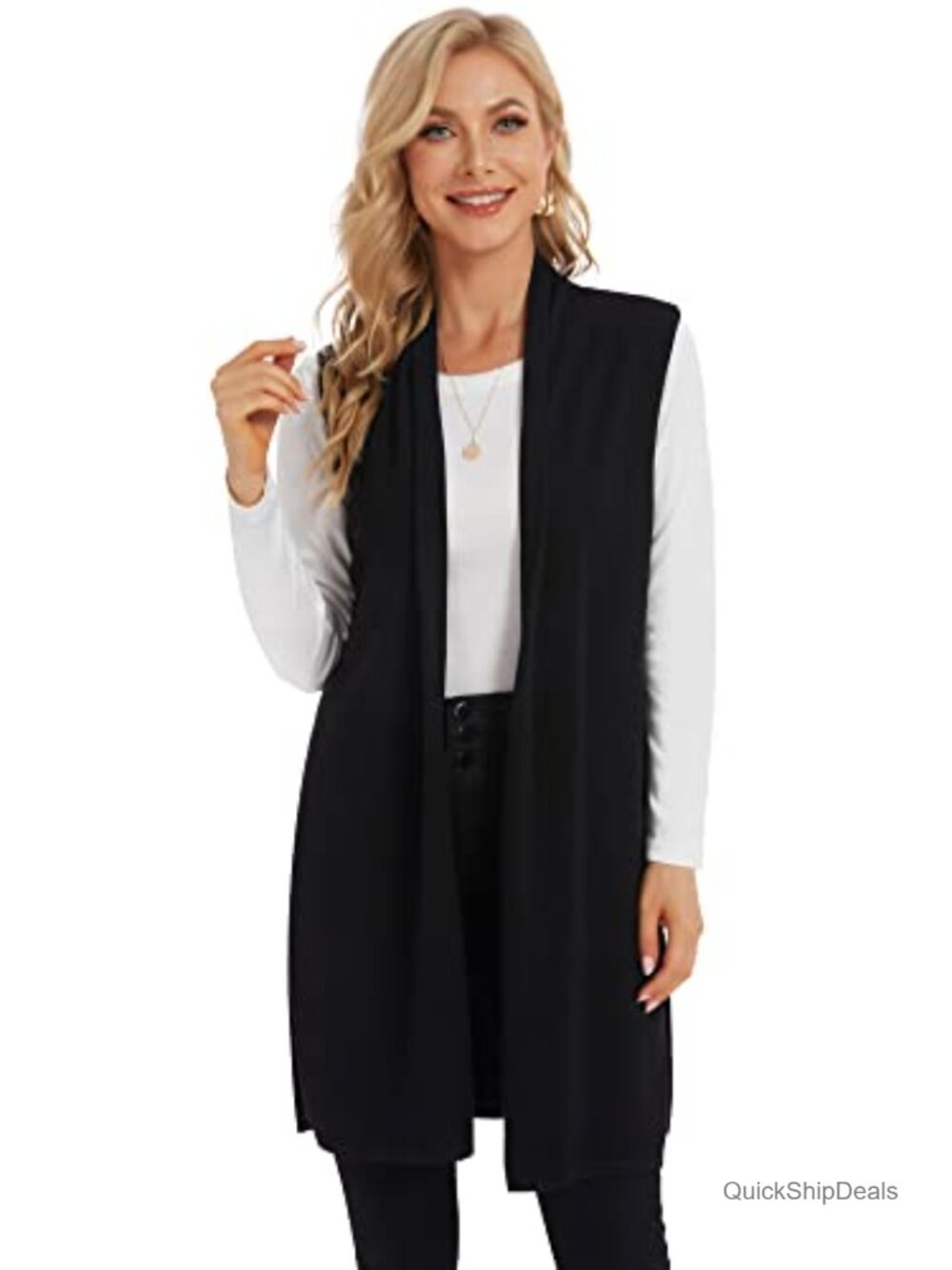 Sleeveless Knit Cardigan Vest Open Front Draped Duster